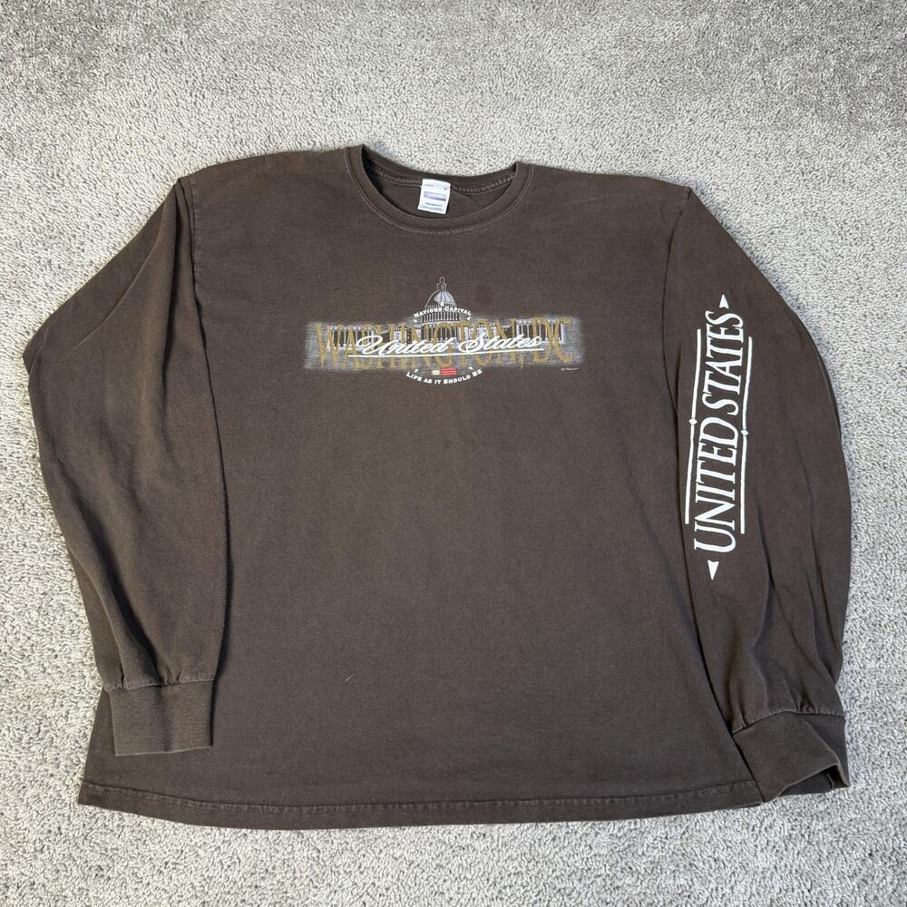 Perrin Shirt Mens XL Brown Washington DC United States Long Sleeve Graphic Tee